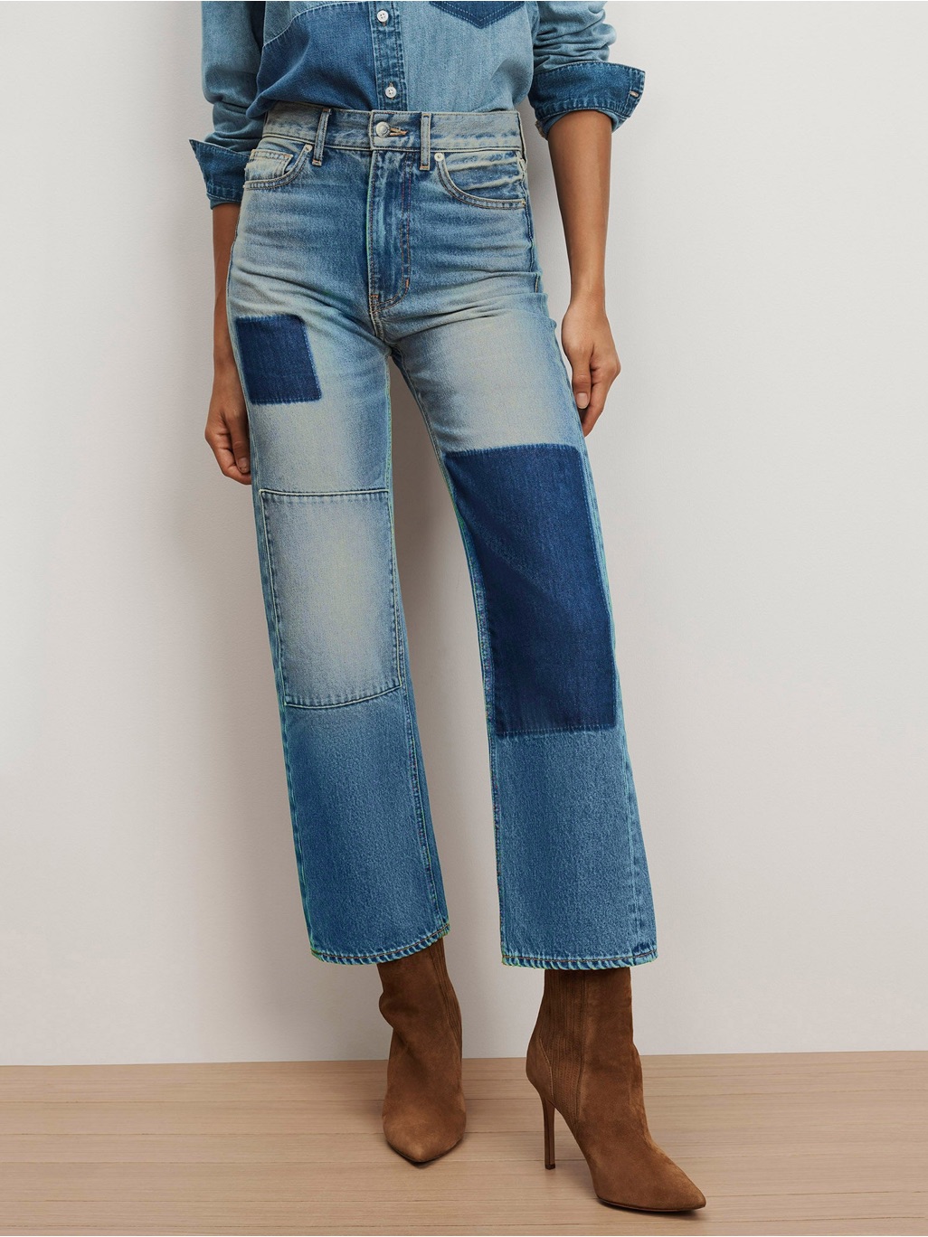 Veronica Beard Dylan Patchwork Straight-Leg Jean Size 25